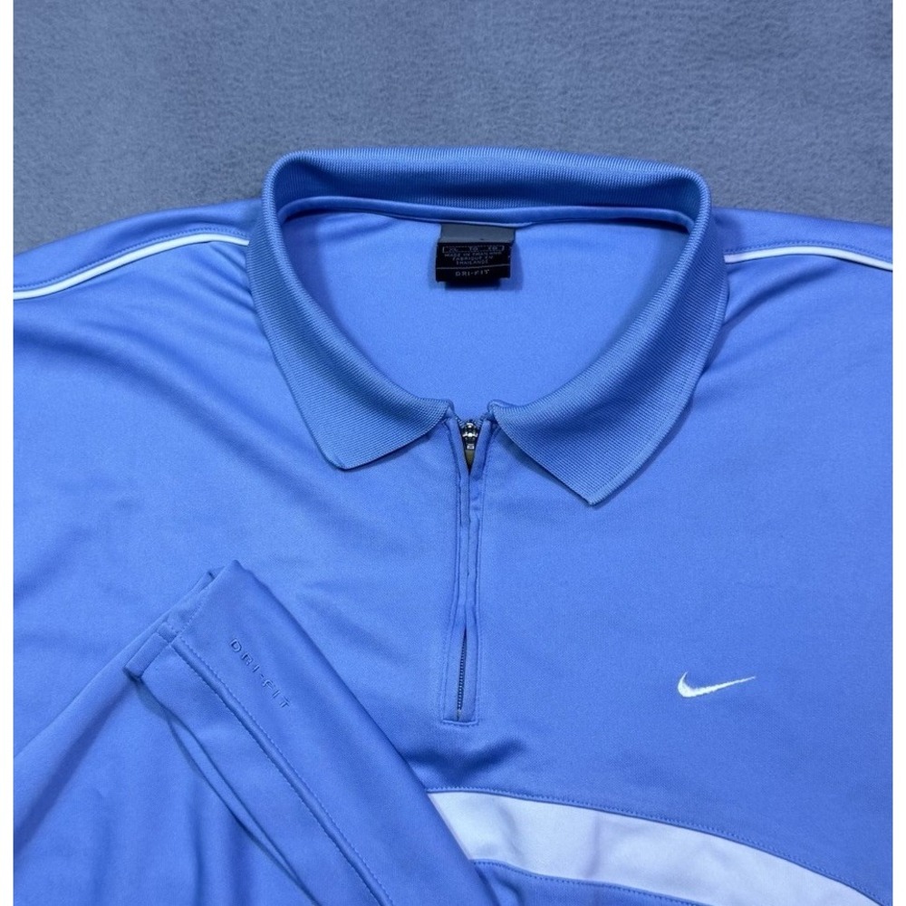 VINTAGE Nike Polo Shirt Mens XL 1/4 Zip Golf Blue Dri-Fit Y2K Athleisure